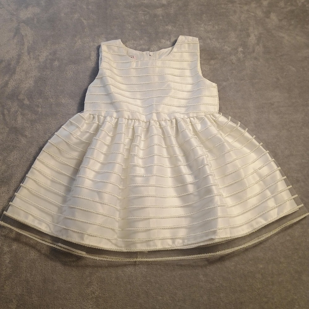 Katie M. Dress Girls 18-24 Months White Striped Fit‎ Flare Organza Party Wedding